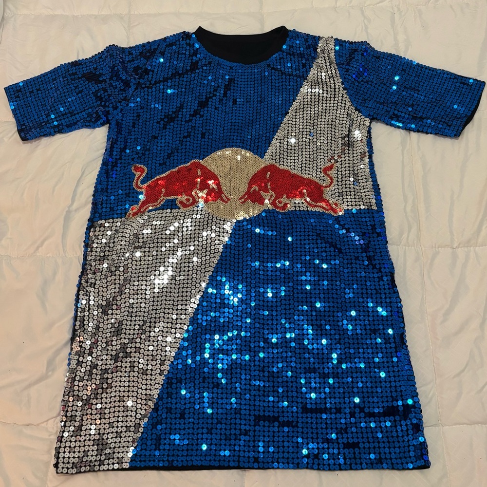 Red Bull Sequin Dress in Blue and Silver